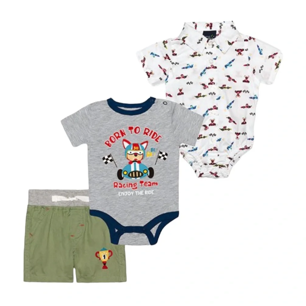 Little Rebels ‘Born to Ride’ Three Piece Bodysuit Set 6-9 months Mix n Match Set